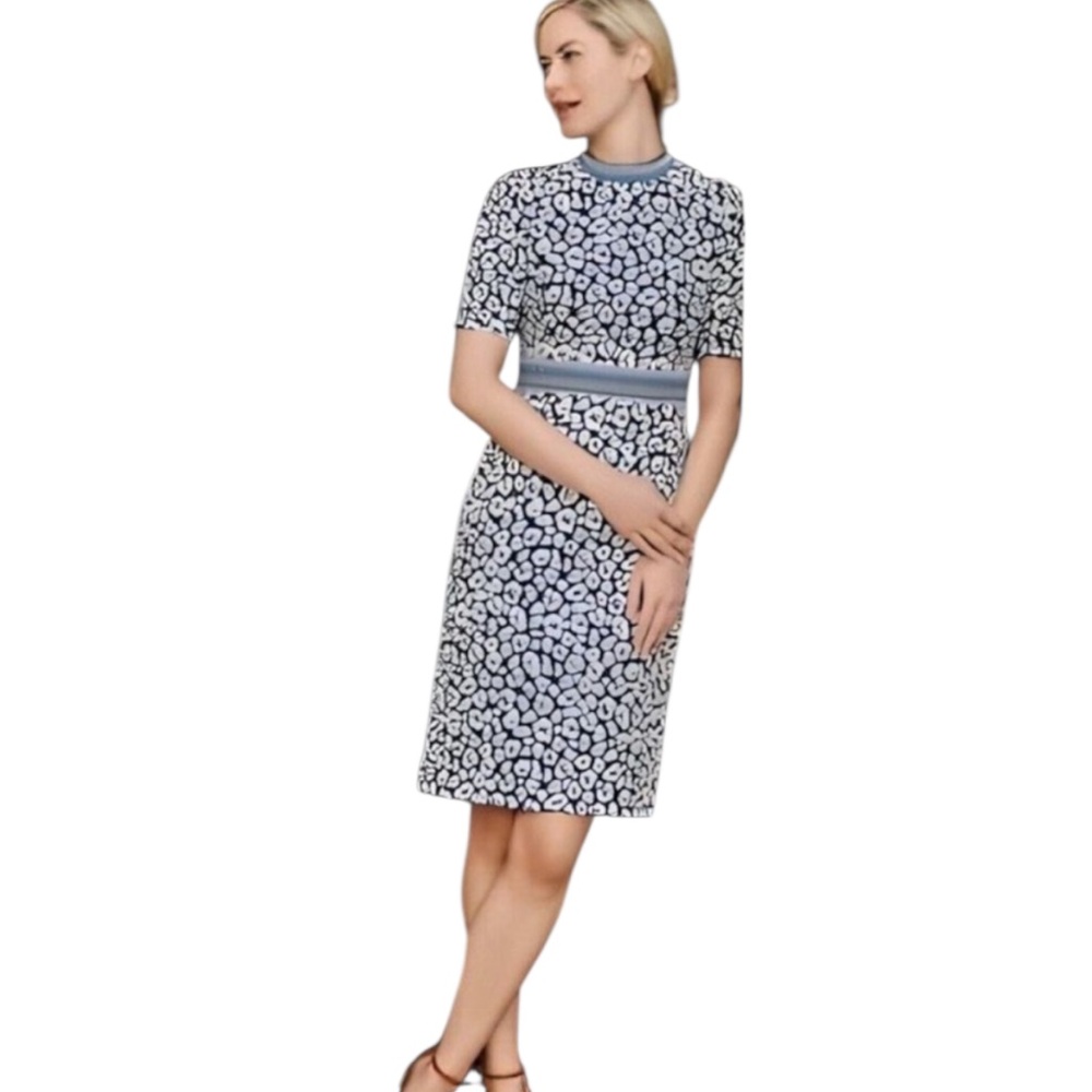 J. McLaughlin Kyrie Blue Cheetah Geo Print Knee Length Dress Size 6